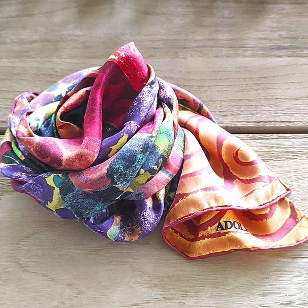 Adolfo Oblong Silk Abstract Floral Scarf Vintage